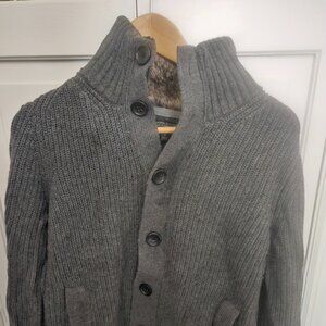 Banana Republic Sweater Jacket with Faux-Fur Collar - Grey - Medium
